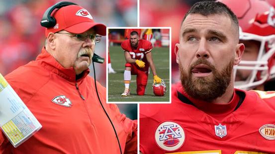 Travis Kelce Andy Reid Coach Kneeling